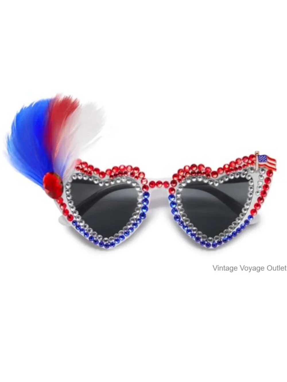 Patriotic USA Flag Heart Rhinestone Sunglasses for Women Men UV400 Protection